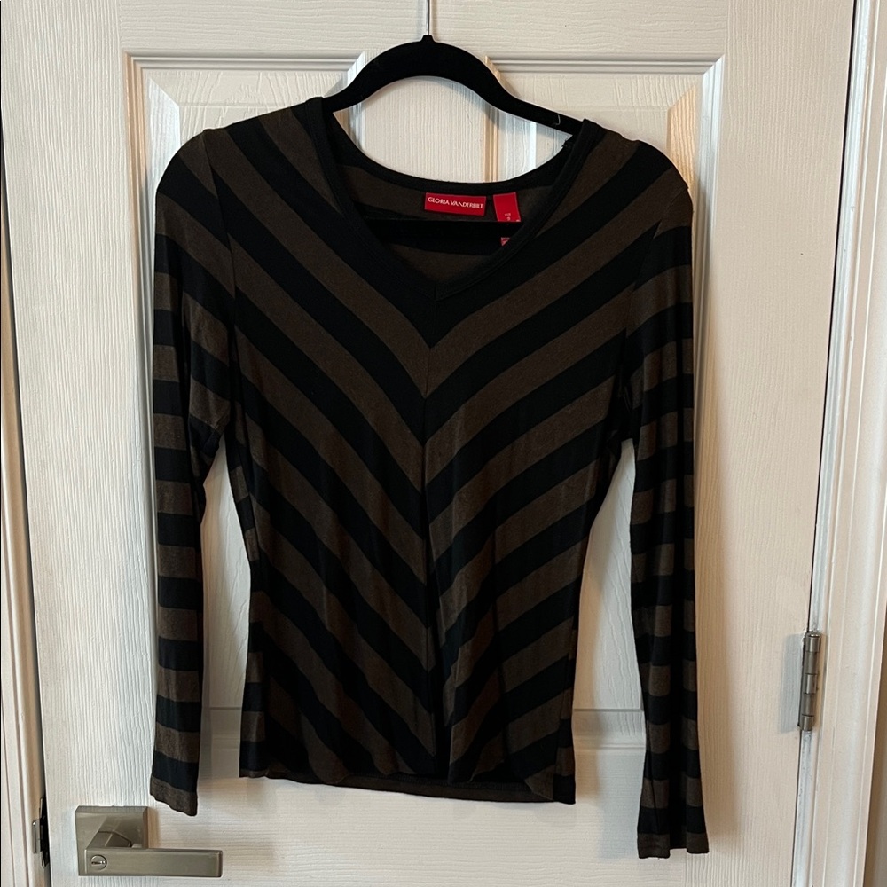 Vintage 90s Gloria Vanderbilt Black and Brown Striped Top Sz S